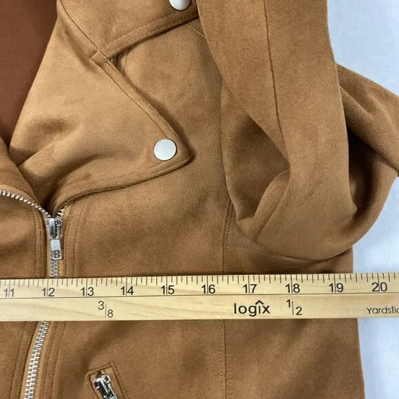 Mittoshop Moto Jacket Womens Large Brown Faux Suede Full‎ Zip Lapel Collar - Picture 7 of 10